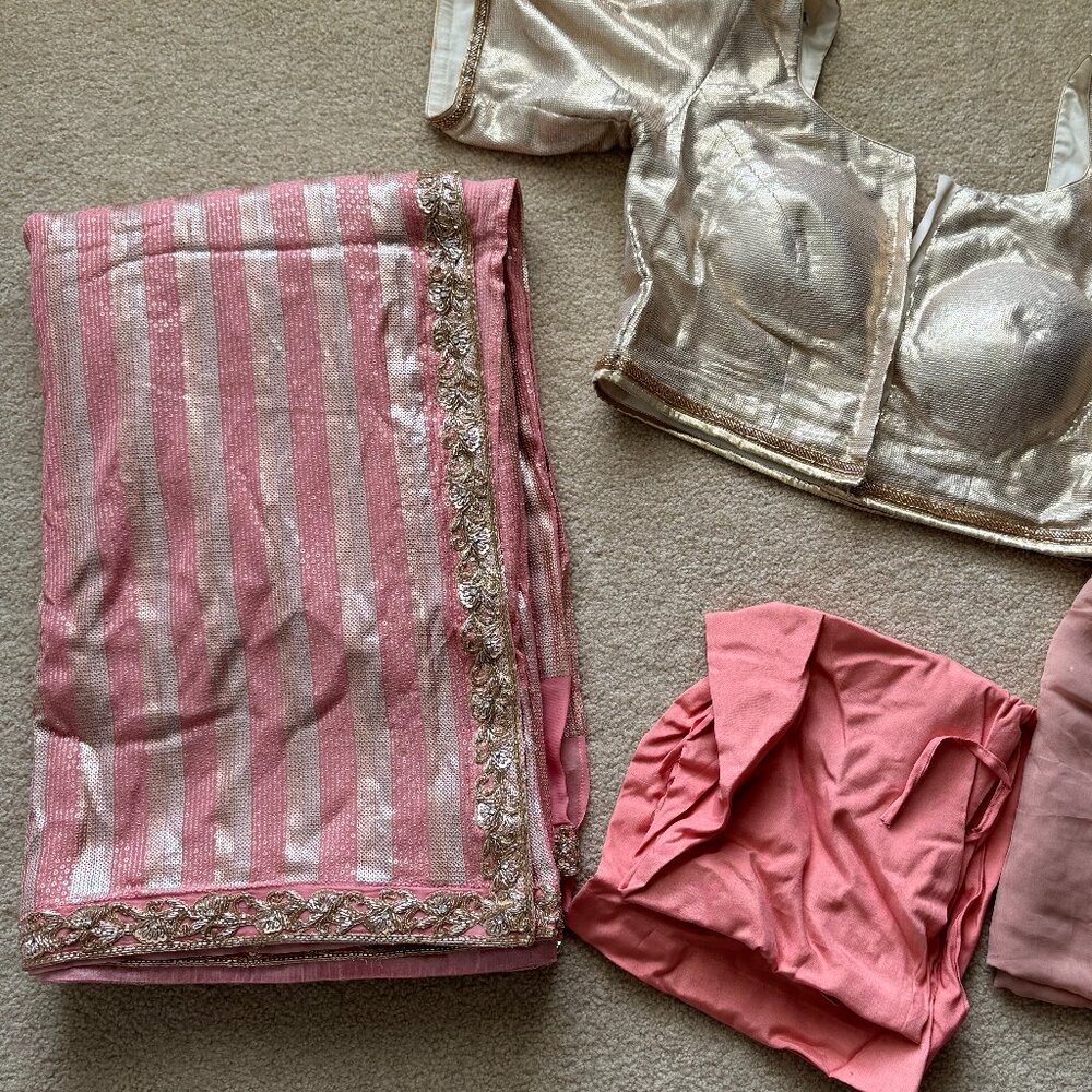 [NEW] Indian Pakistani Sari Saree Ethnic Suit Pink Blush Gold Sequin XL